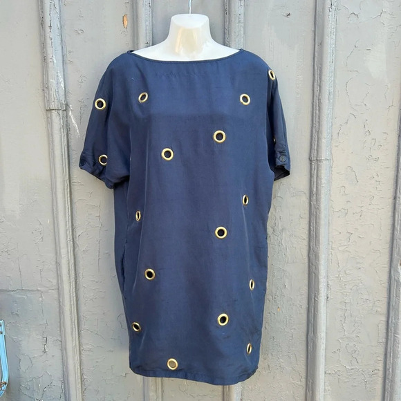Stella McCartney Navy Silk Grommet Dress, size 38 - Picture 5 of 16